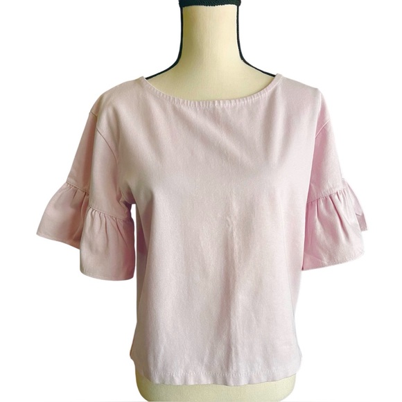 J. Crew Tops - J.Crew pale pink Ruffle Sleeve Boxy Top. Size S..100% cotton.